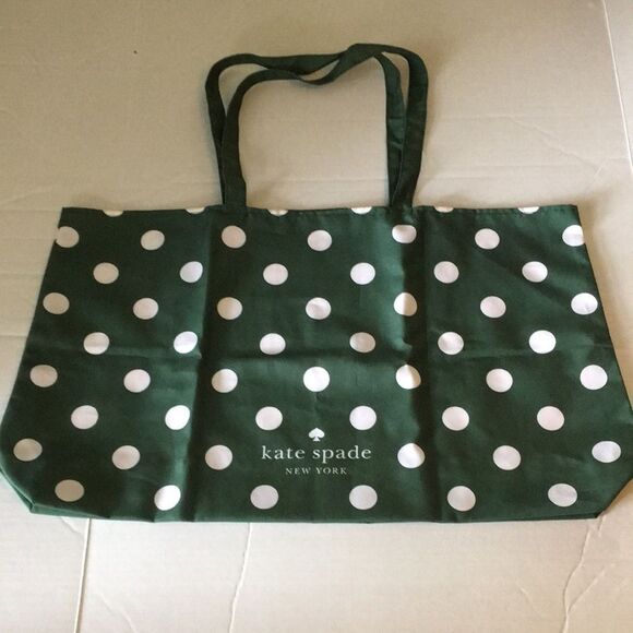 Kate Spade Large Beach Shop Toy Reusable Tote Bag Green White Polka Dot - Picture 5 of 12